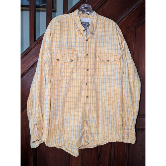 Cabelas Safari Series XL Tall Yellow Plaid Shirt Mesh Lining Button Front Mens - Picture 1 of 7